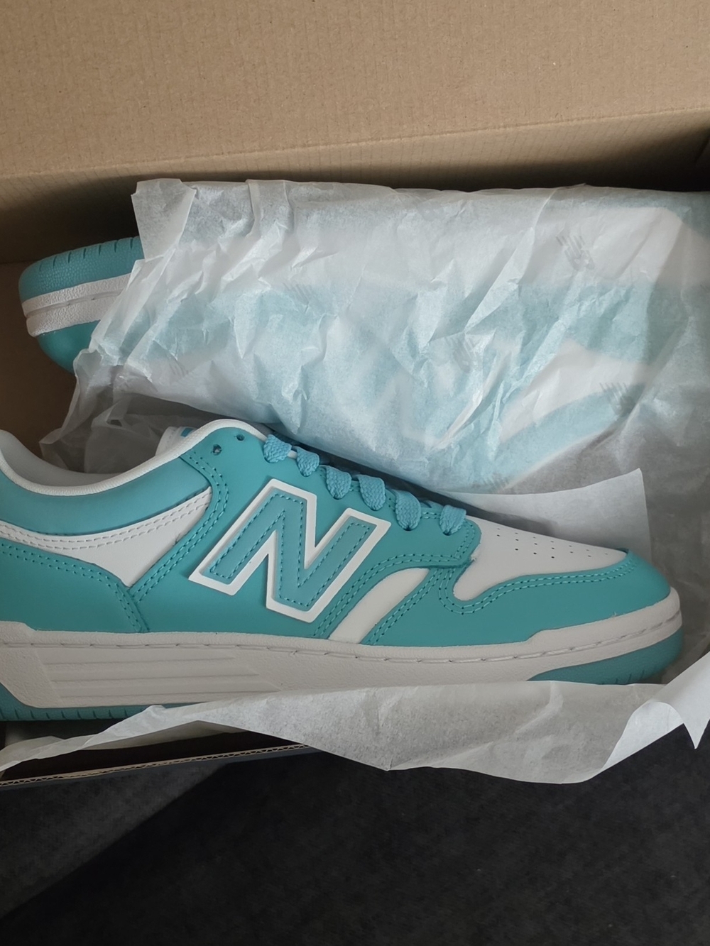 New Balance Teal and White 480 Sneakers